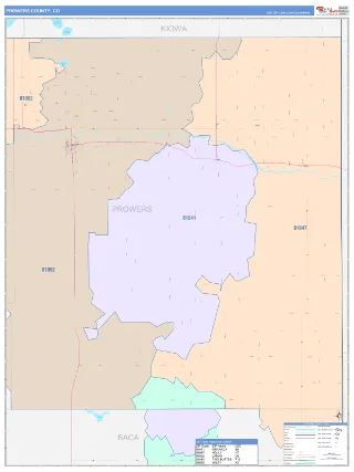 Prowers County, CO ColorCast style ZIP Code wall map
