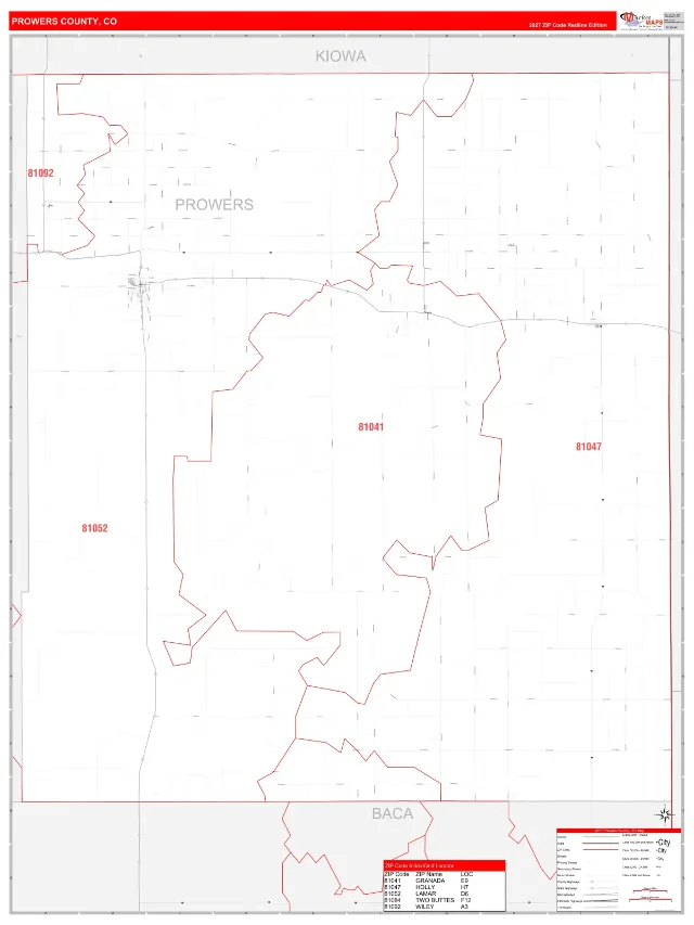 Prowers County, CO ZIP Code Wall Map, RedLine style