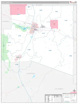 Pueblo County, CO Classic style ZIP Code wall map