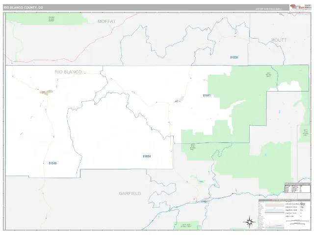 Rio Blanco County, CO ZIP Code Wall Map, Classic style