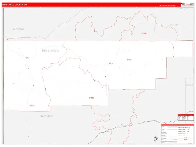 Rio Blanco County, CO ZIP Code Wall Map, RedLine style