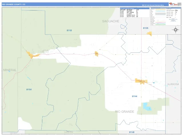 Rio Grande County, CO ZIP Code Wall Map, Business Reference style