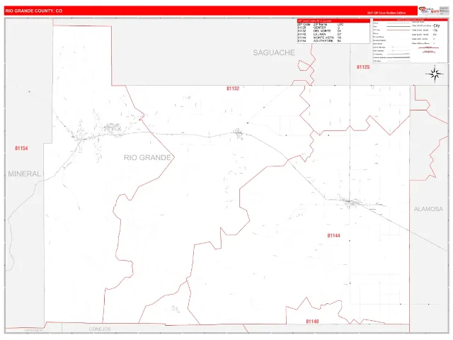 Rio Grande County, CO ZIP Code Wall Map, RedLine style