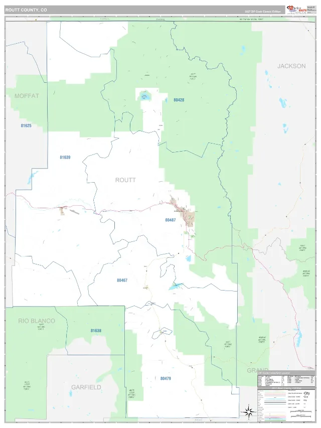 Routt County, CO ZIP Code Wall Map, Classic style