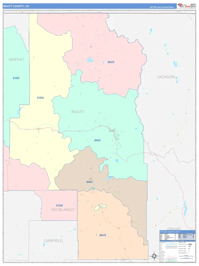 Routt County, CO ZIP Code Wall Map, ColorCast style