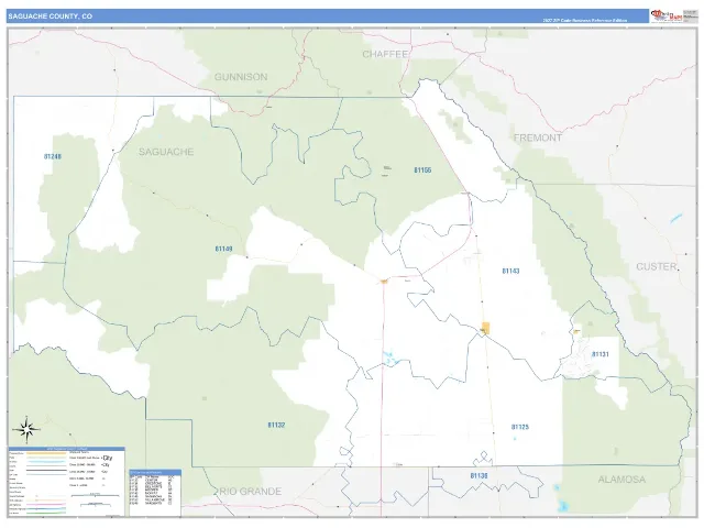 Saguache County, CO ZIP Code Wall Map, Business Reference style