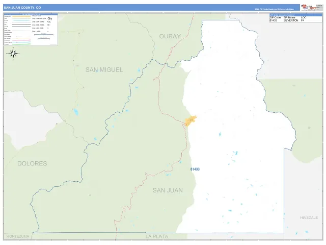 San Juan County, CO ZIP Code Wall Map, Business Reference style
