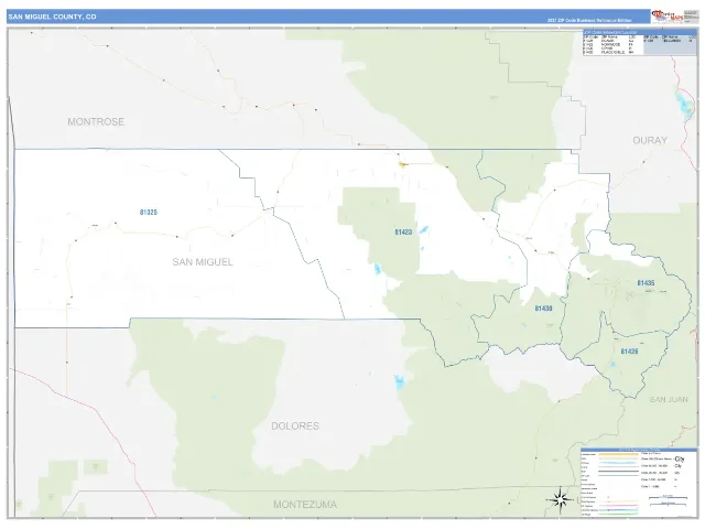 San Miguel County, CO ZIP Code Wall Map, Business Reference style