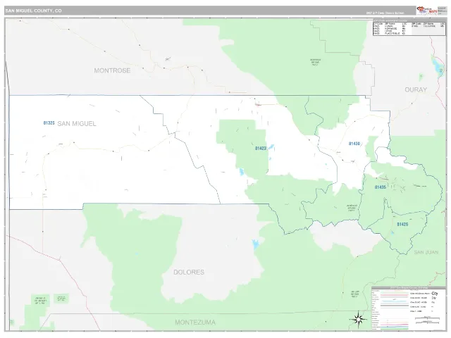 San Miguel County, CO ZIP Code Wall Map, Classic style