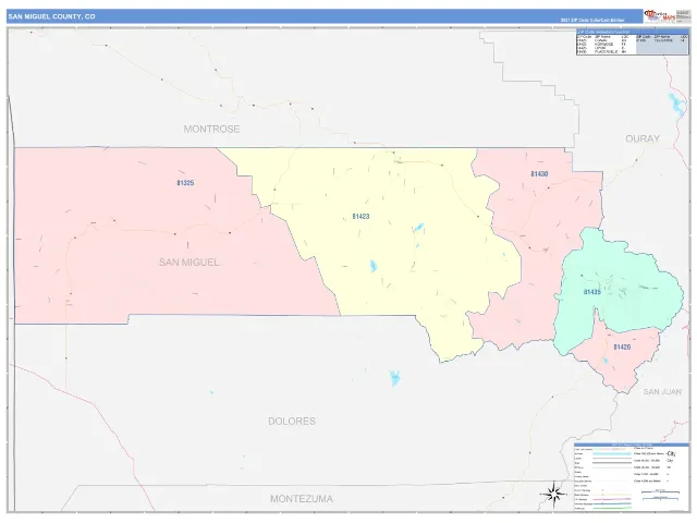 San Miguel County, CO ZIP Code Wall Map, ColorCast style