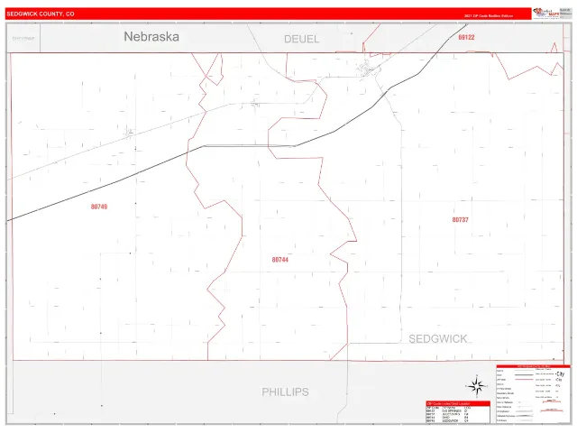 Sedgwick County, CO ZIP Code Wall Map, RedLine style