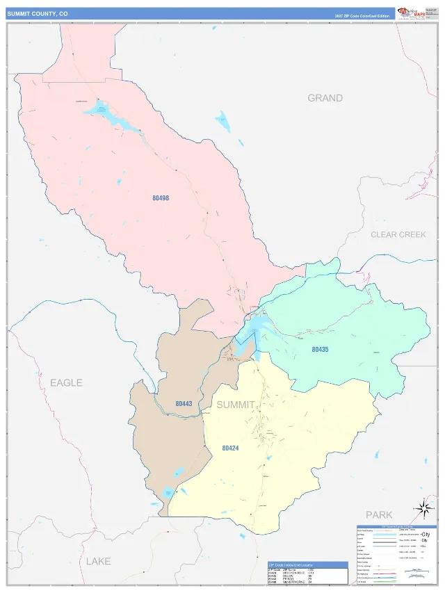 Summit County, CO ZIP Code Wall Map, ColorCast style