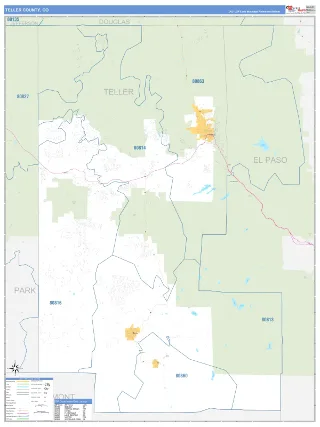 Teller County, CO Business Reference style ZIP Code wall map