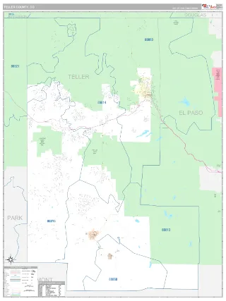 Teller County, CO Classic style ZIP Code wall map