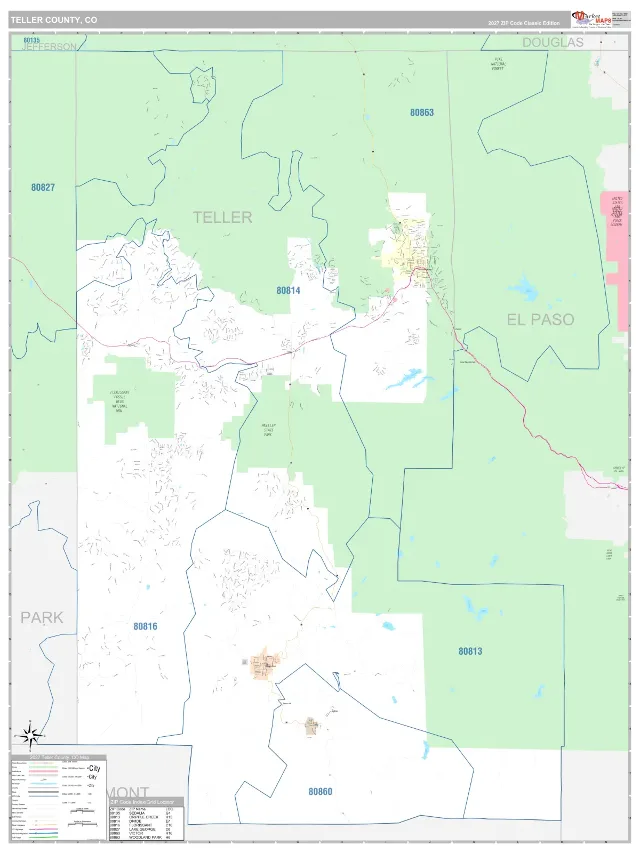 Teller County, CO ZIP Code Wall Map, Classic style