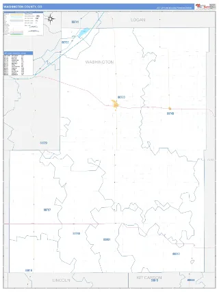 Washington County, CO Business Reference style ZIP Code wall map