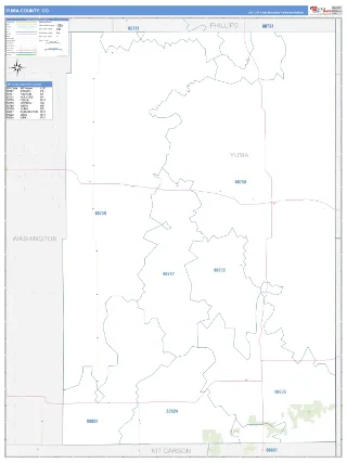 Yuma County, CO Business Reference style ZIP Code wall map