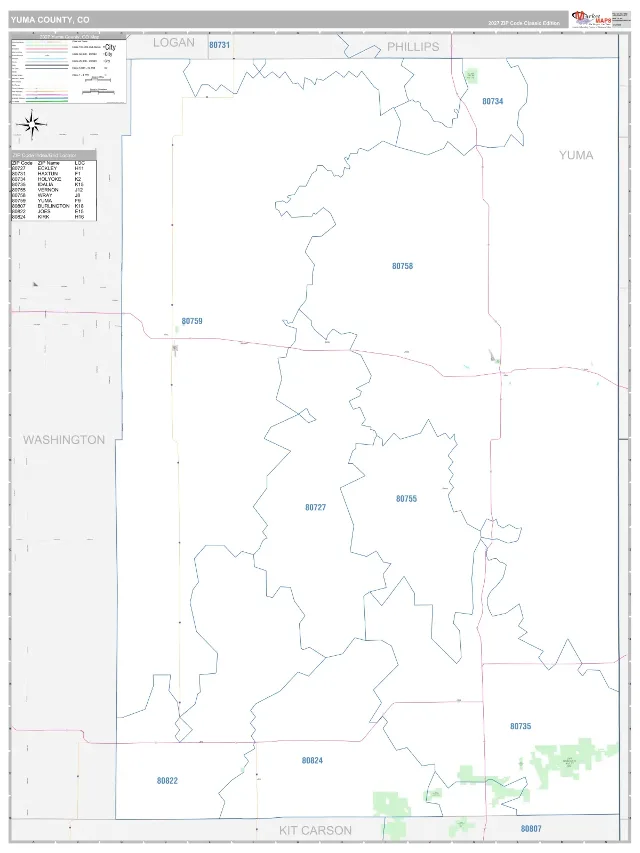 Yuma County, CO ZIP Code Wall Map, Classic style