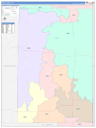 Yuma County, CO ColorCast style ZIP Code wall map