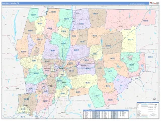 Capitol County, CT ColorCast style ZIP Code wall map