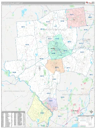 Naugatuck Valley County, CT Classic style ZIP Code wall map