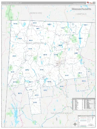 Northwest Hills County, CT Classic style ZIP Code wall map