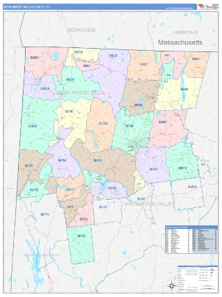 Northwest Hills County, CT ColorCast style ZIP Code wall map