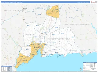 South Central Connecticut County, CT Business Reference style ZIP Code wall map
