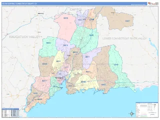 South Central Connecticut County, CT ColorCast style ZIP Code wall map