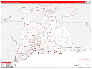 South Central Connecticut County, CT RedLine style ZIP Code wall map