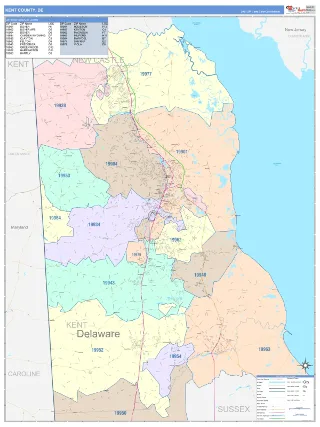 Kent County, DE ColorCast style ZIP Code wall map