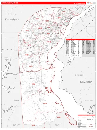 New Castle County, DE RedLine style ZIP Code wall map