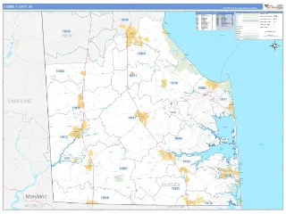 Sussex County, DE Business Reference style ZIP Code wall map