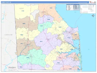 Sussex County, DE ColorCast style ZIP Code wall map