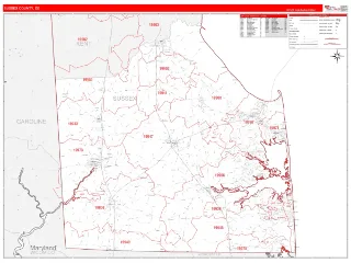 Sussex County, DE RedLine style ZIP Code wall map