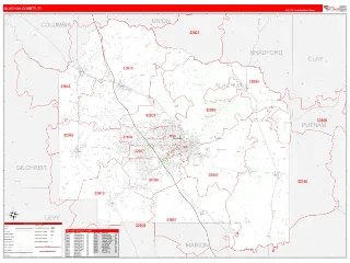 Alachua County, FL RedLine style ZIP Code wall map