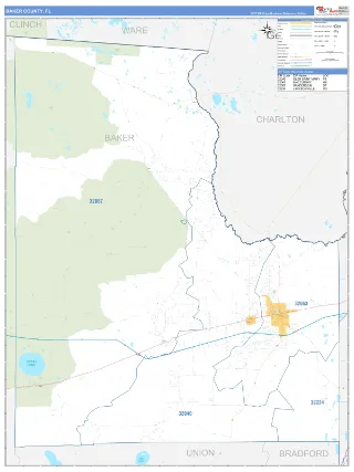 Baker County, FL Business Reference style ZIP Code wall map