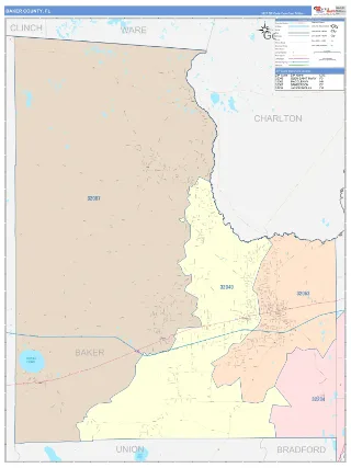Baker County, FL ColorCast style ZIP Code wall map