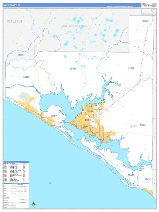 Bay County, FL Business Reference style ZIP Code wall map
