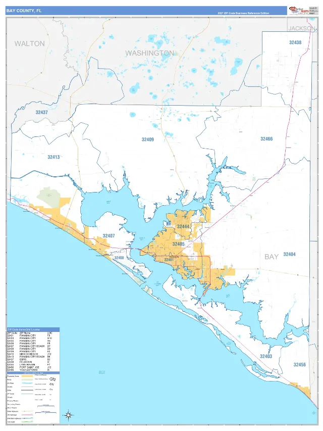 Bay County, FL ZIP Code Wall Map, Business Reference style