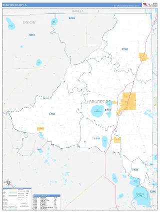 Bradford County, FL Business Reference style ZIP Code wall map