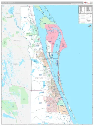 Brevard County, FL Classic style ZIP Code wall map