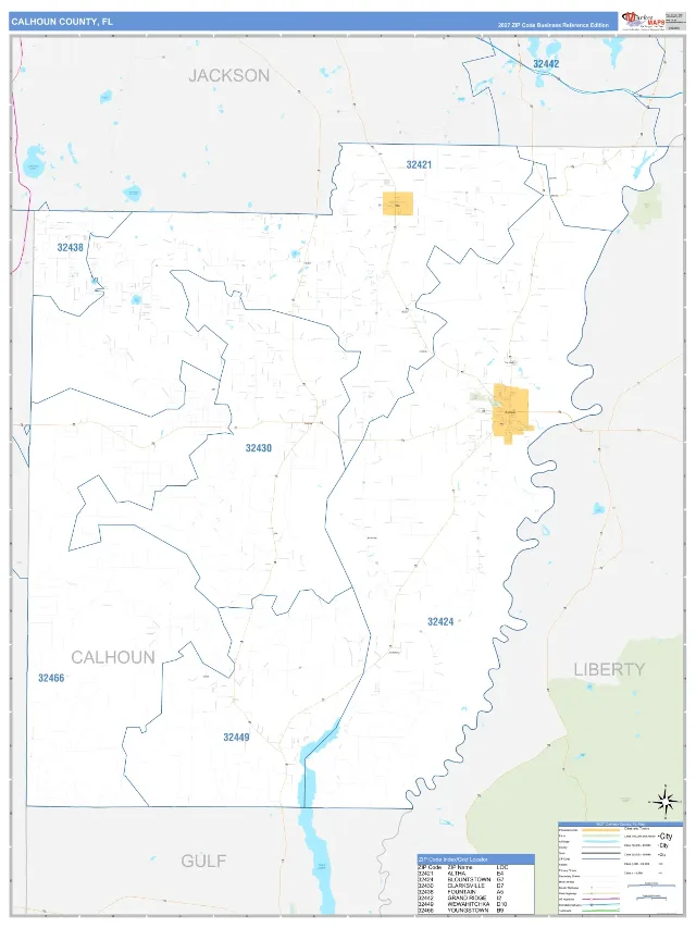 Calhoun County, FL ZIP Code Wall Map, Business Reference style