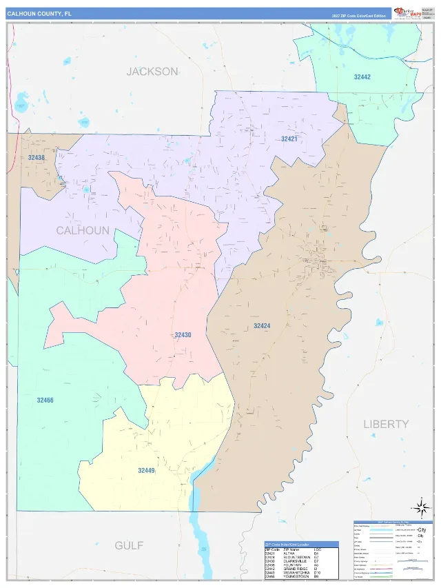 Calhoun County, FL ZIP Code Wall Map, ColorCast style