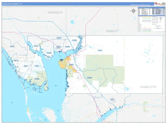 Charlotte County, FL ZIP Code Wall Map, Business Reference style