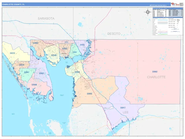 Charlotte County, FL ZIP Code Wall Map, ColorCast style