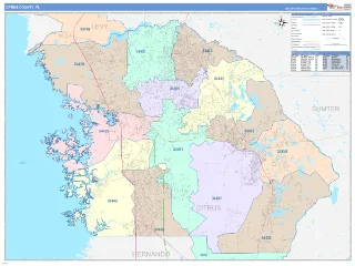 Citrus County, FL ColorCast style ZIP Code wall map