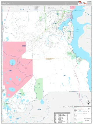 Clay County, FL Classic style ZIP Code wall map
