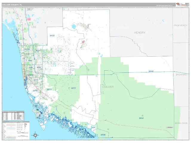 Collier County, FL ZIP Code Wall Map, Classic style
