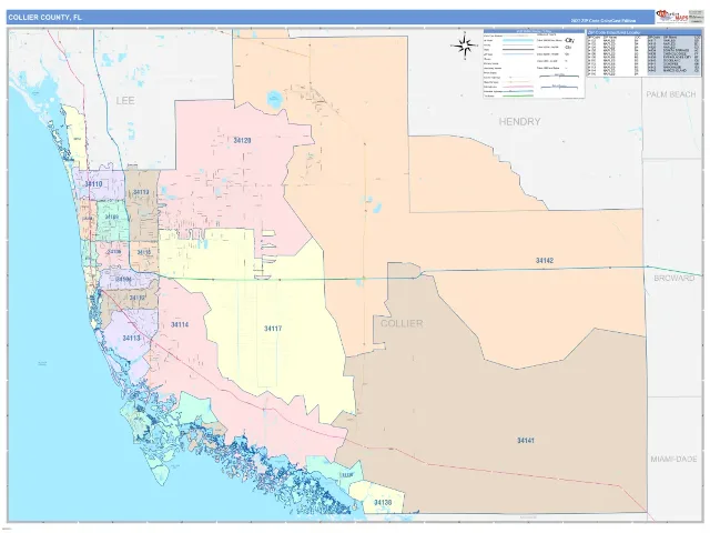 Collier County, FL ZIP Code Wall Map, ColorCast style